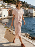 Women's Summer Short Sleeve Round Neck Pleated Jumpsuit