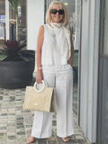 Sleeveless Solid Cotton and Linen Set for Breathable and Comfortable Holiday Two-Piece Set