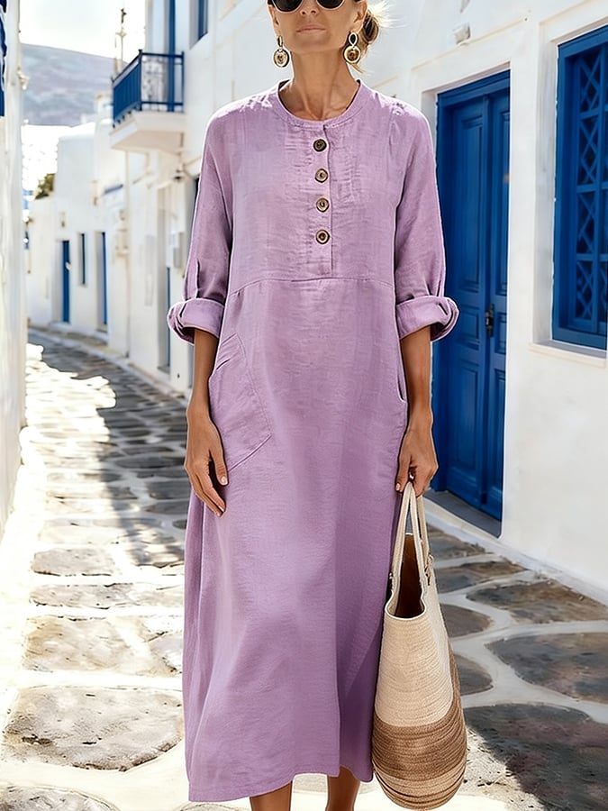 Women's Casual Solid Color Cotton Linen Dress