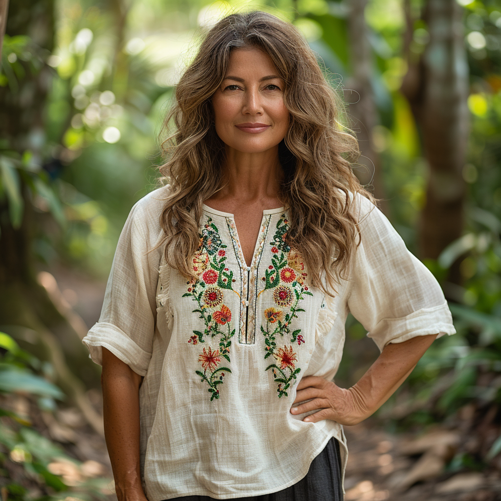 Retro Loose Comfortable And Breathable Ethnic Style Linen V-neck Short-sleeved Top