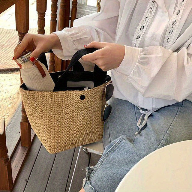 Vintage Straw Woven Handbags, Boho Style Summer Beach Bag, Women's Braided Tote Bag For Travel Picnic