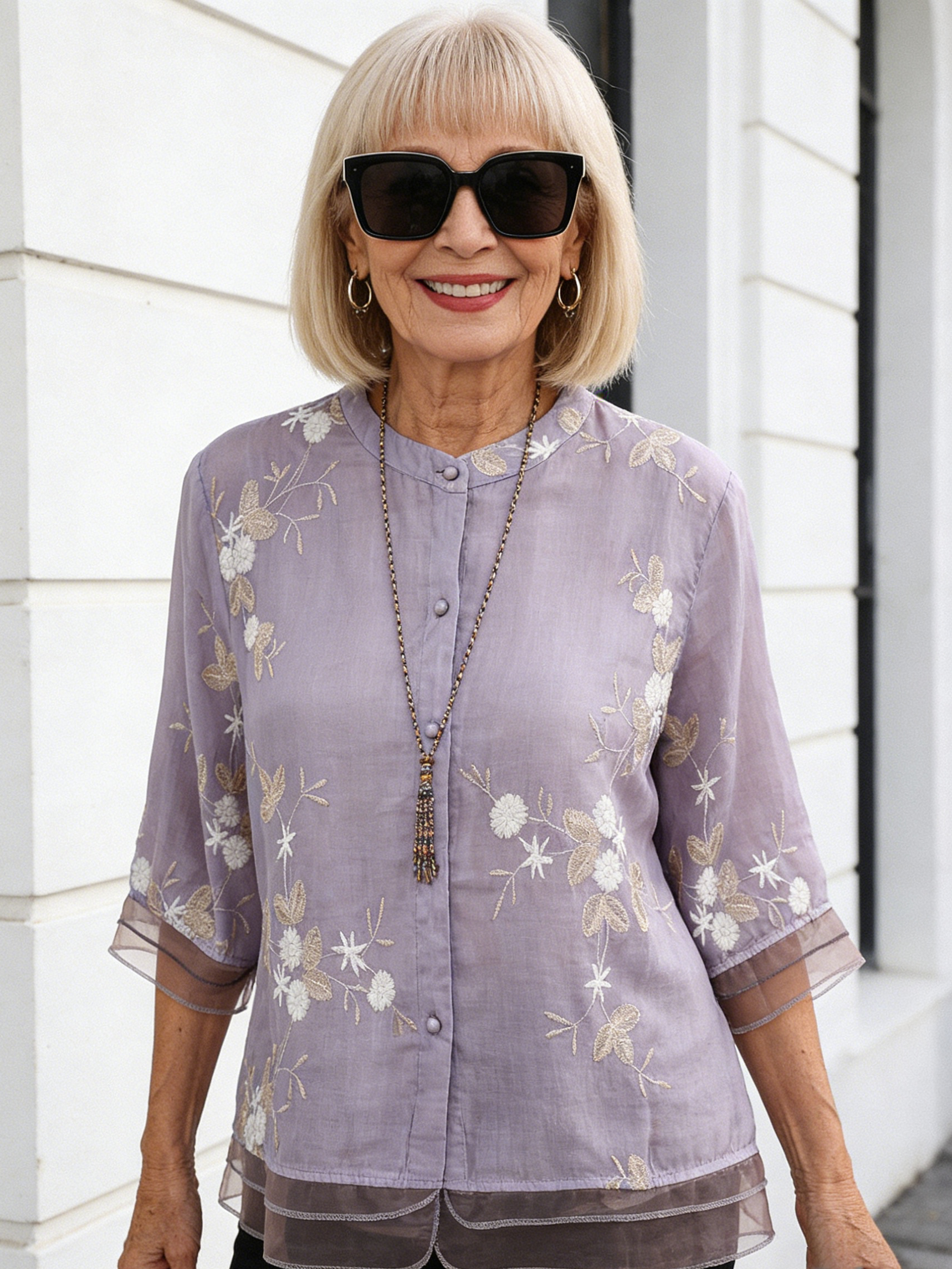 Shirt Yarn Picking Embroidery Shirt Temperament Splicing Organza Top