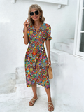 Slim-fit Women's Clothing Geometric Collage Bubble Sleeves Irregular Hem Dress