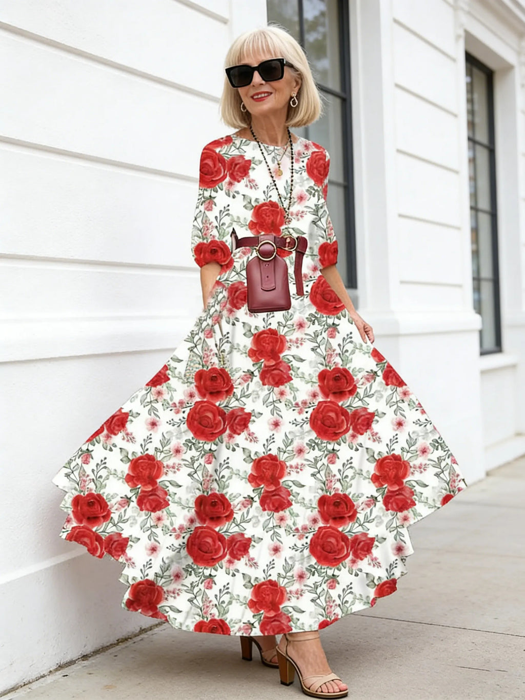 Bohemian Long Dress Printed Pendulum Temperament Chiffon Floral Slim Dress