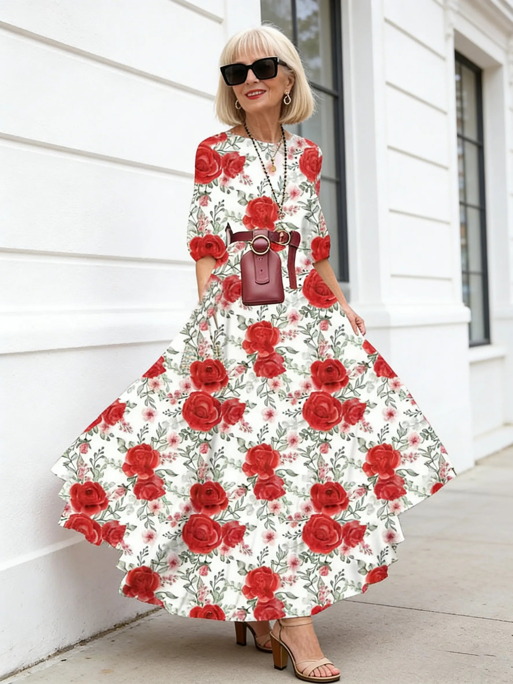 Bohemian Long Dress Printed Pendulum Temperament Chiffon Floral Slim Dress