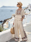 Women'S Casual V-Neck Printed Wide-Leg Pants Set