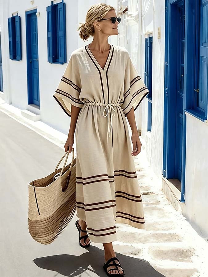 Women'S Casual Color-Block Striped Dress