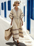 Women'S Casual Color-Block Striped Dress