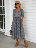 Flower Print Half Sleeve V-Neck Tunic Dress