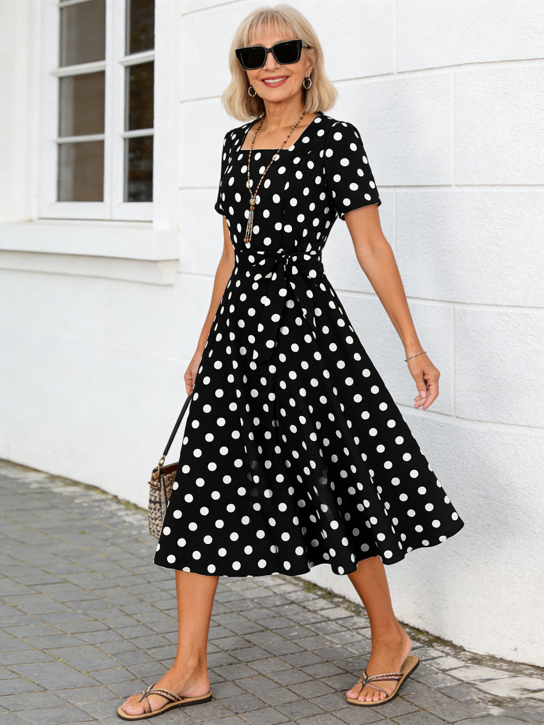 Classic Polka Dot Dress Female Slim Slim Slim Dress Red Polka Dot Big Swing Dress