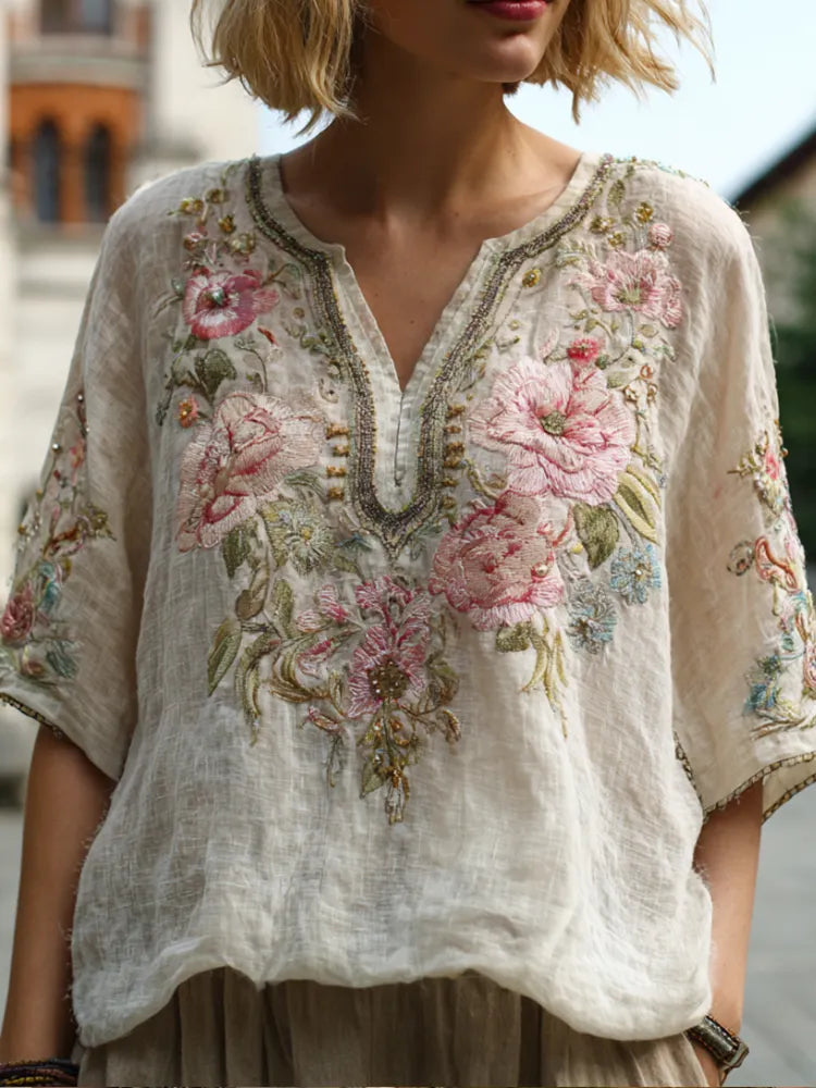 Bohemian Floral Fairy Vintage V-neck Short-sleeved Shirt
