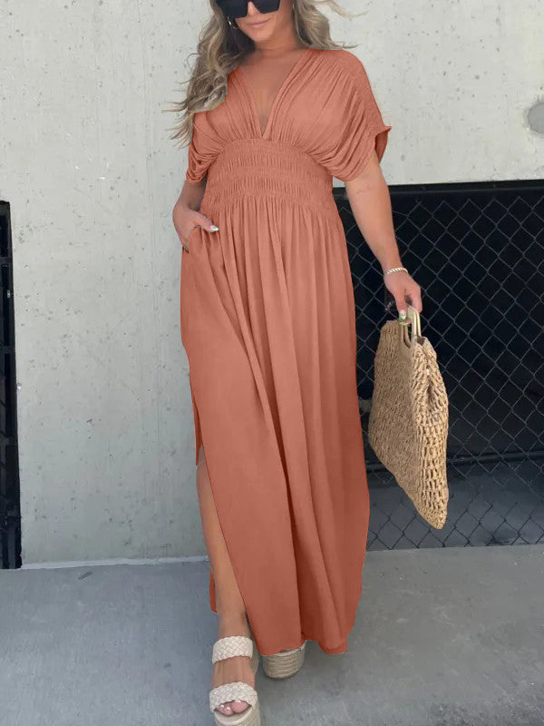 Slit V-Neck Effortless Maxi Long Dress