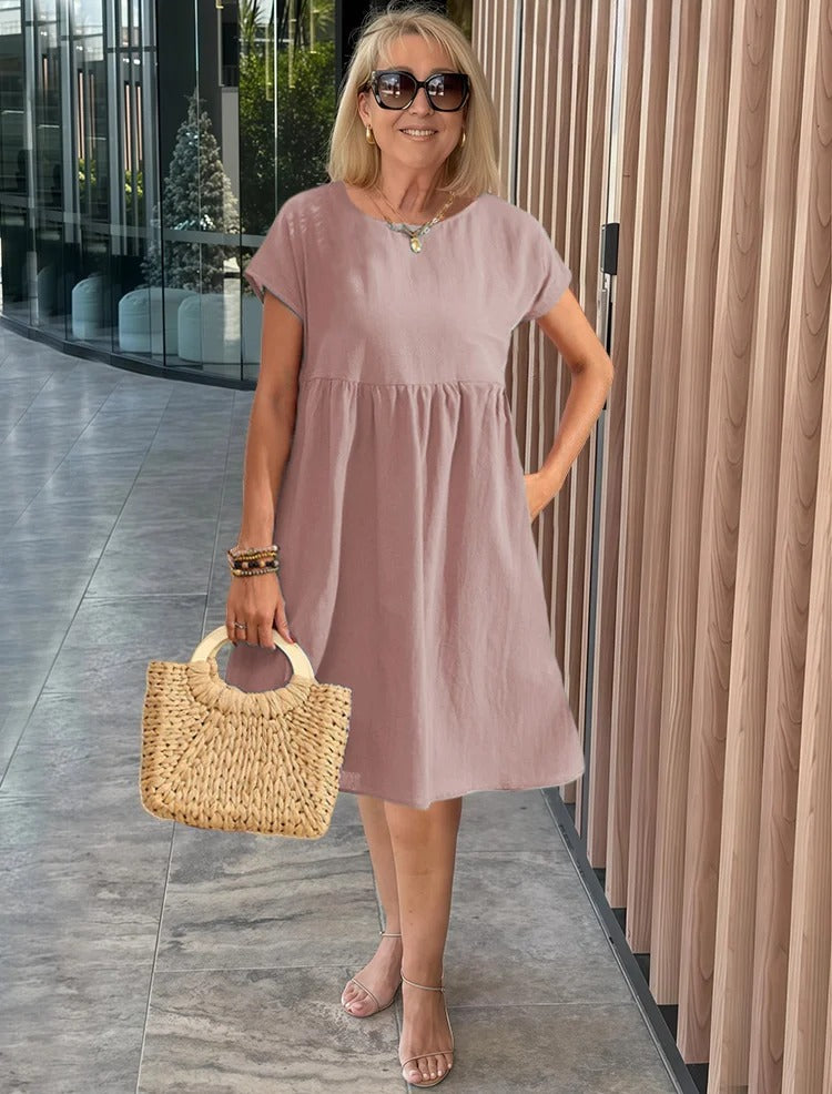 Cotton and Linen A-shaped Skirt Pocket Dress