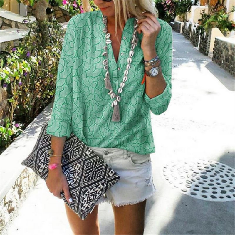 Bohemian V-neck Printed Blouse