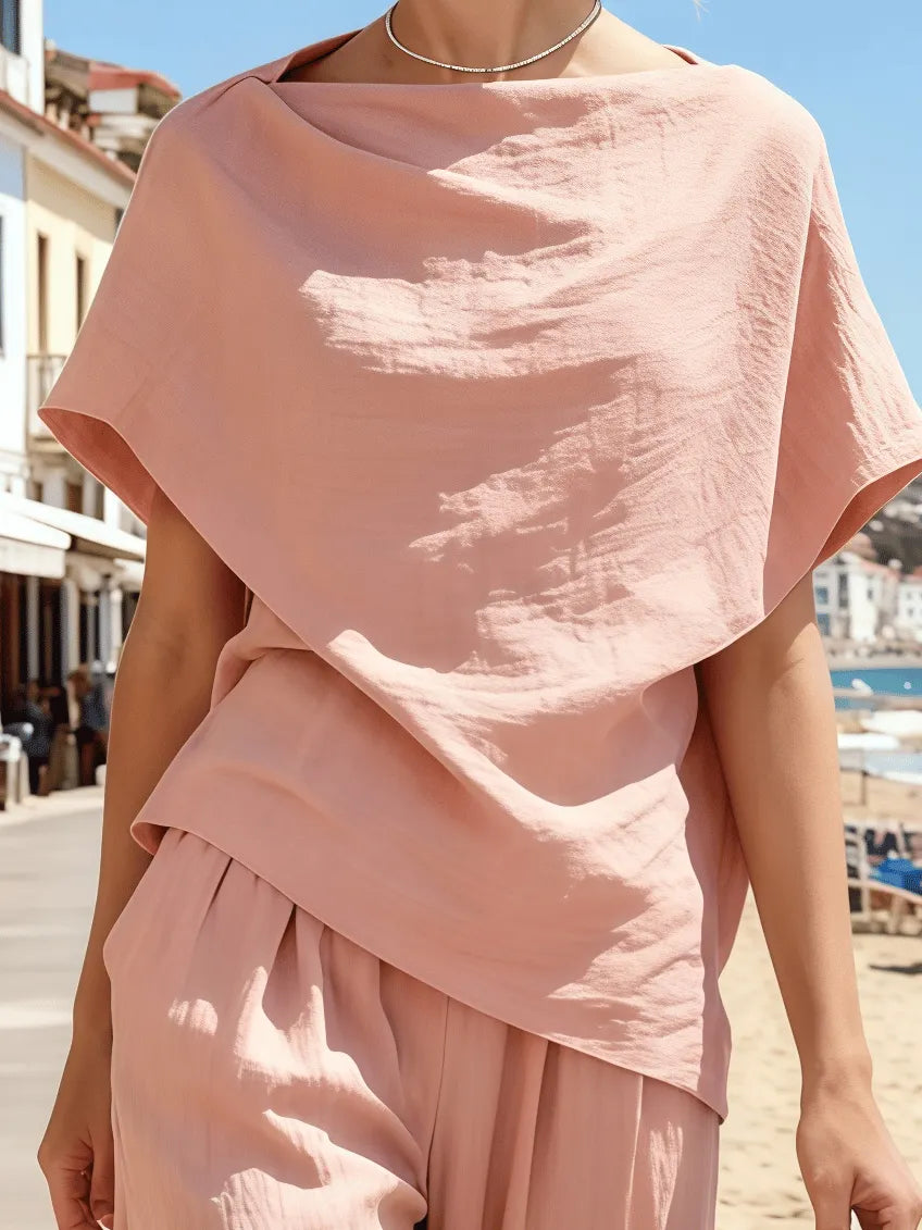 Women's Round-Neck Short-Sleeved Suit Set