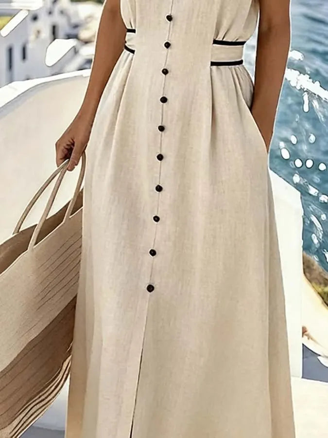 Women'S Casual Color-Block Slit Dress