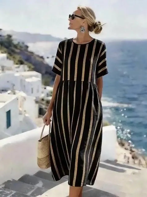 Women'S Casual Printed Round-Neck Short-Sleeved Dress