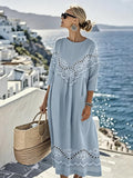 Women'S Casual Color-Block Cotton And Linen Dress