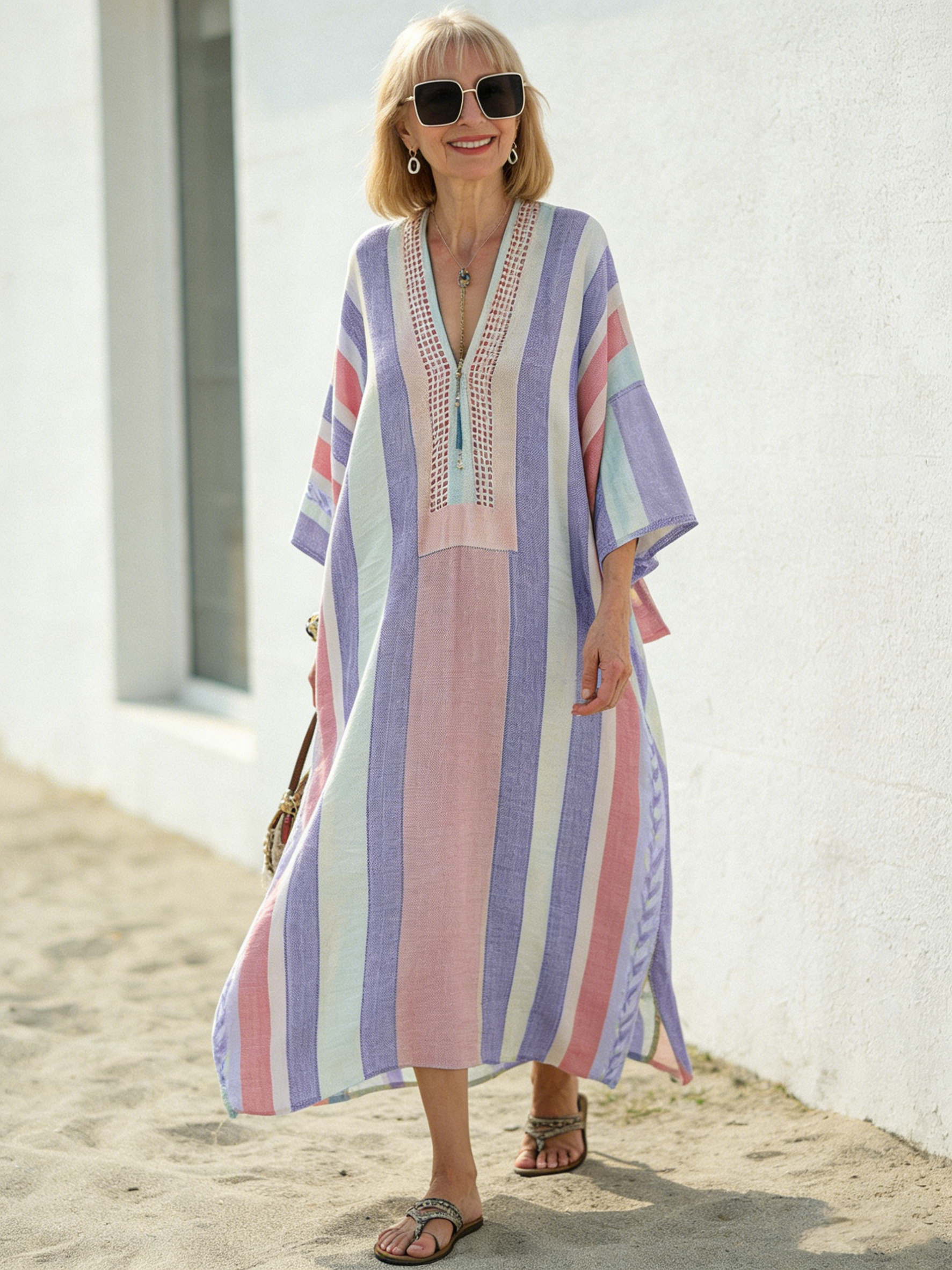 Casual Long Sleeve V-Neck Digital Printing Women's Dress Long Dress
