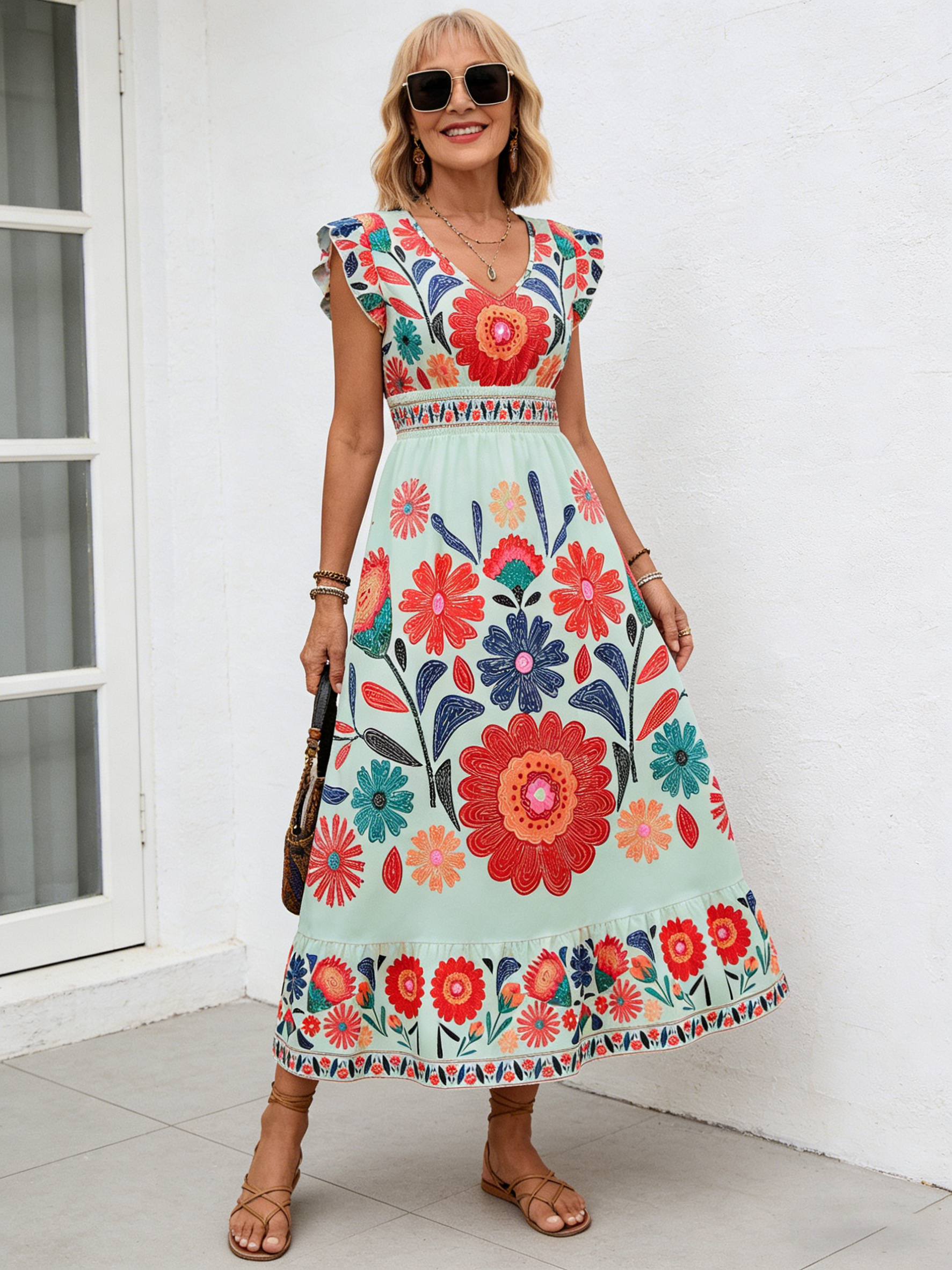 Ethnic Style Fashion Sexy Slim Print Suspender Dress