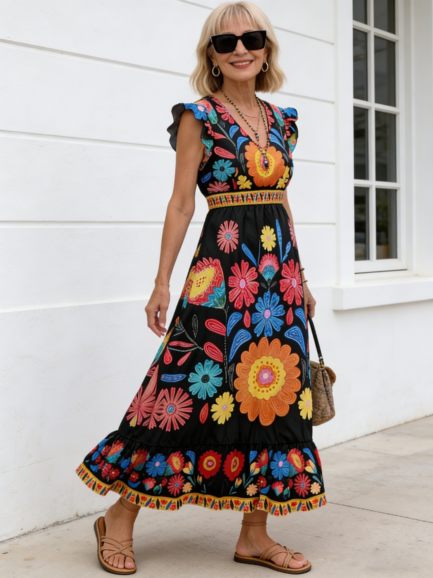 Ethnic Style Fashion Sexy Slim Print Suspender Dress