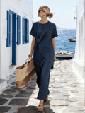 Women's Round Neck Irregular Short-Sleeved Suit