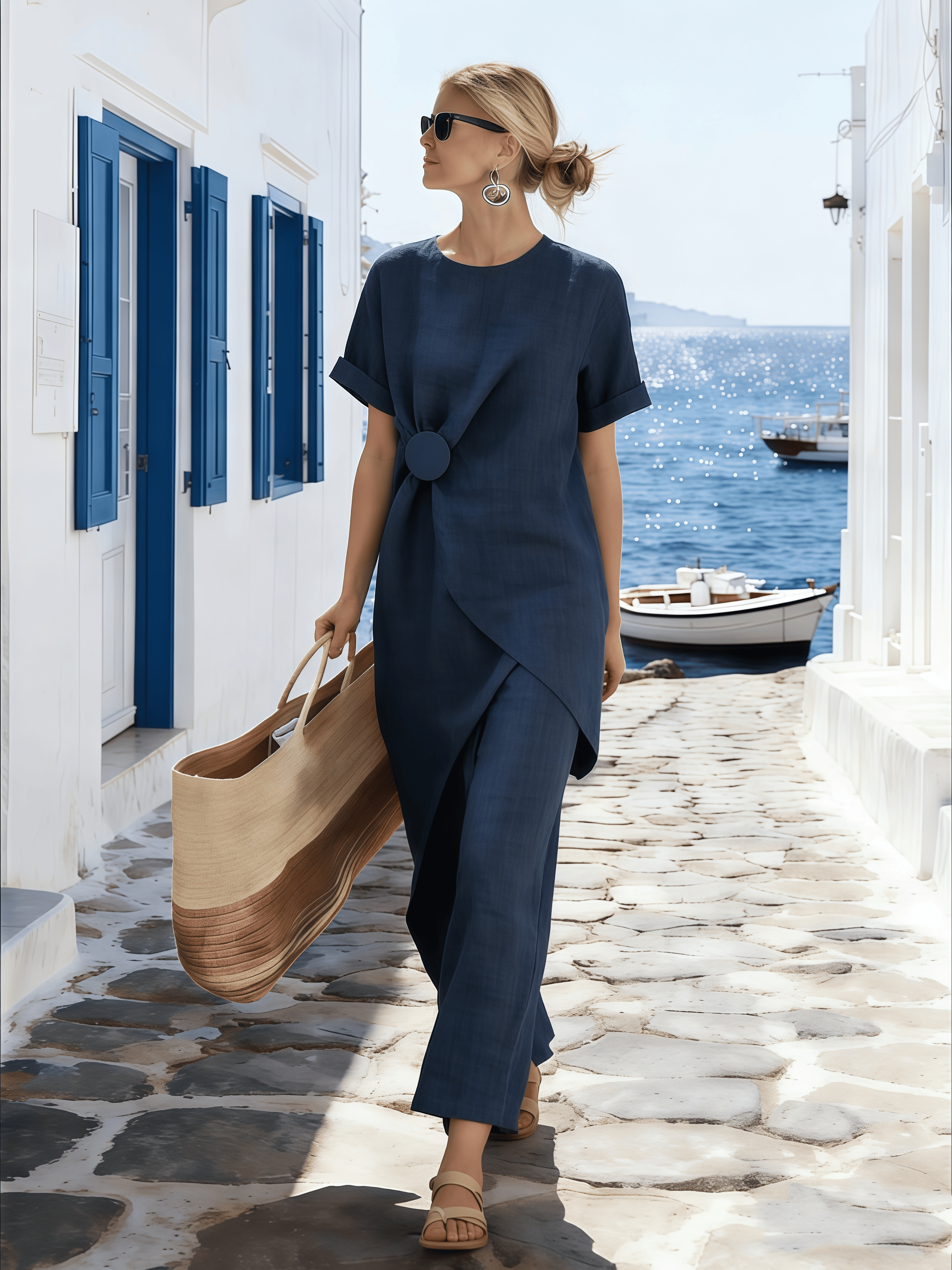 Women's Round Neck Irregular Short-Sleeved Suit