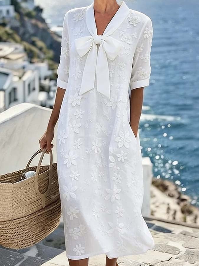 Women'S Casual Embroidered Vacation Dress