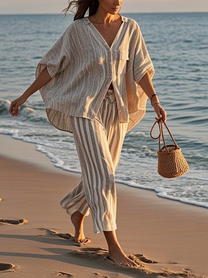 Women'S Loose Striped Pants Suit