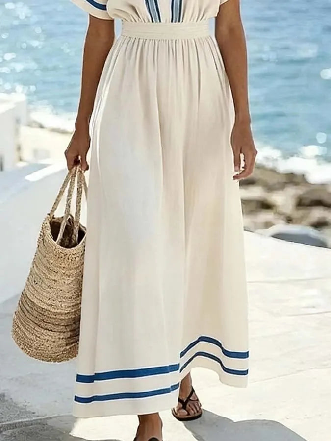 Women'S Casual Color-Block Striped Dress