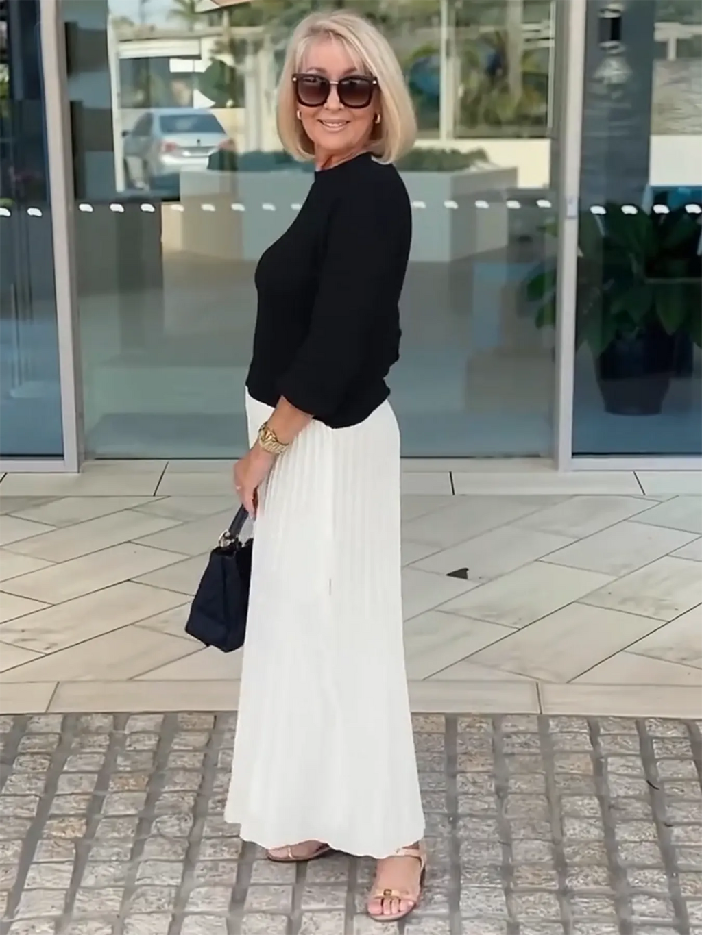 Knitted Long-sleeved Splicing Pleated Dress