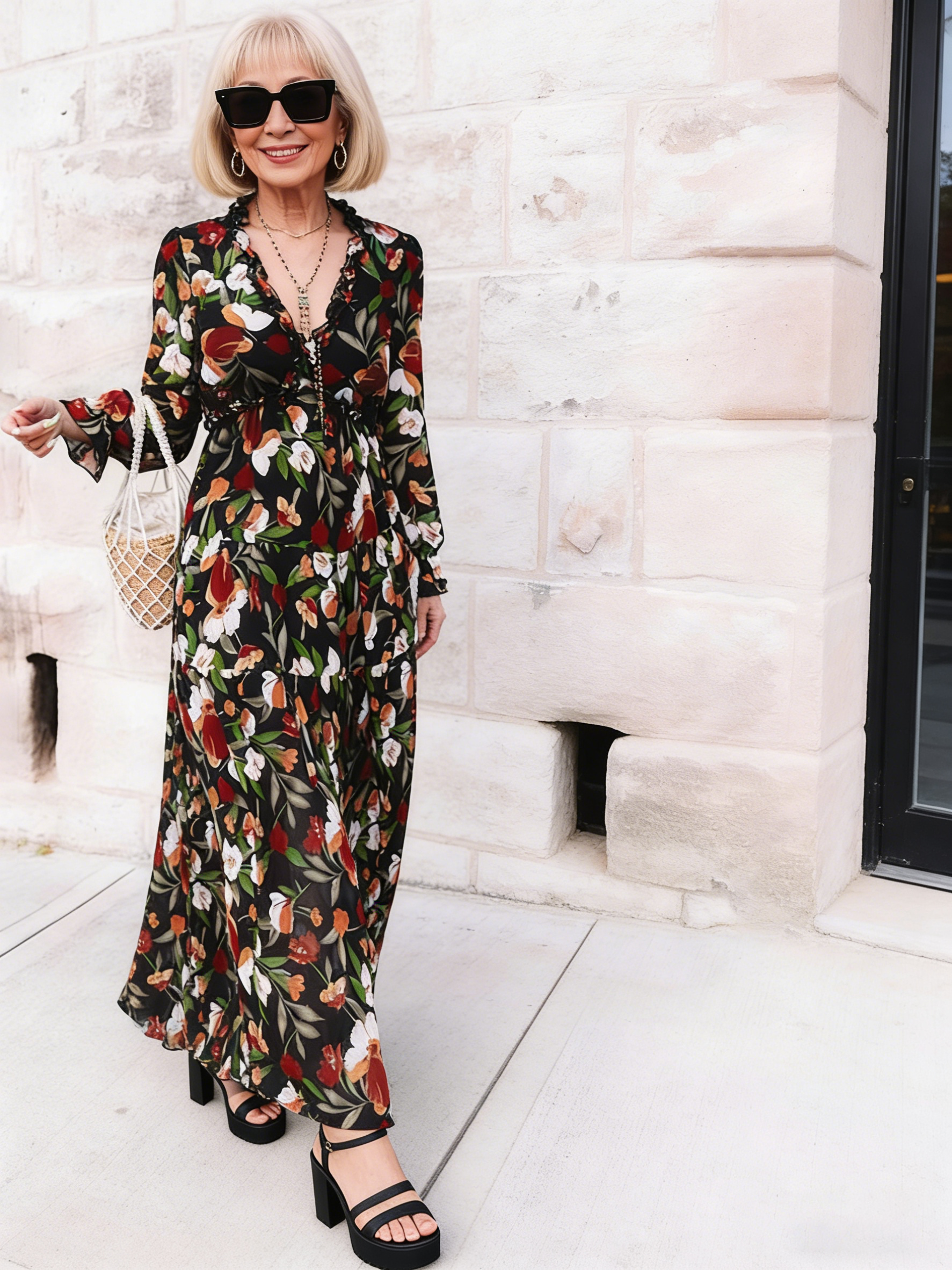 Long Sleeve Women's Fashion Printing Fairy Long Temperament Evening Dress Dress