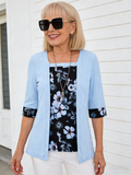 Fake Two-piece Five-quarter-sleeved Printed Women's Top T-shirt