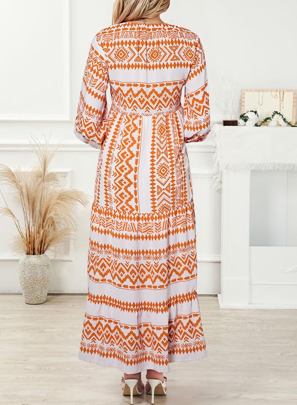 Women's Puff Sleeve Floral Boho Maxi Dress