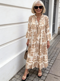Stand-up Collar Flared Sleeves Printed Casual Dress
