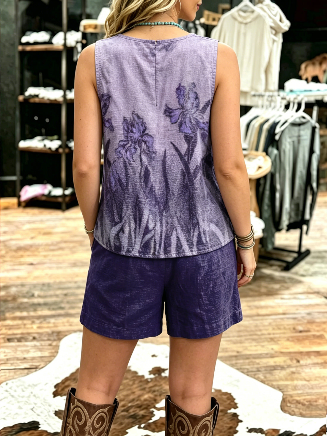 Women's Vintage Sleeveless Patchwork Casual Suit