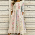 Women's Ethnic Morandi Contrast Color Patchwork Linen Dress