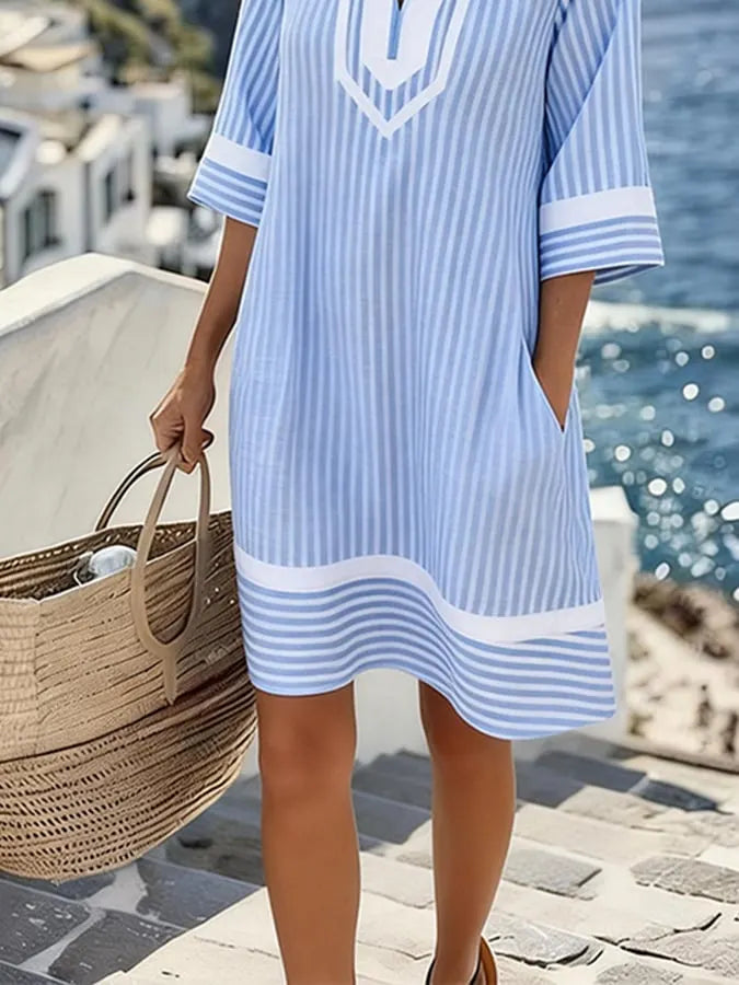 Women's Casual V-neck Striped Resort Dress