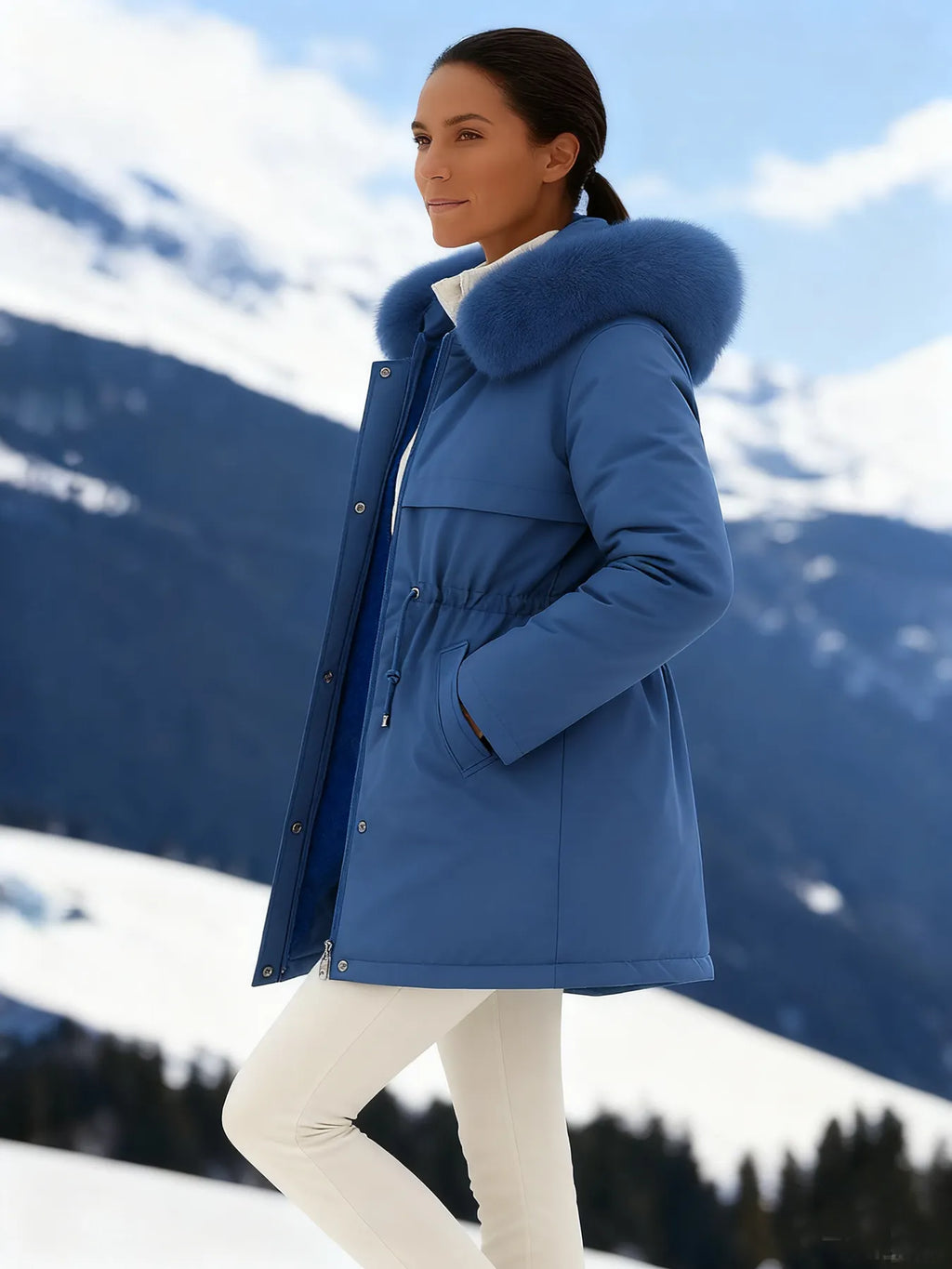 Outfits Cotton-padded Jacket Medium and Long, Large Fur Collar, Down Cotton-padded Jacket, Down Cotton-padded Jacket.