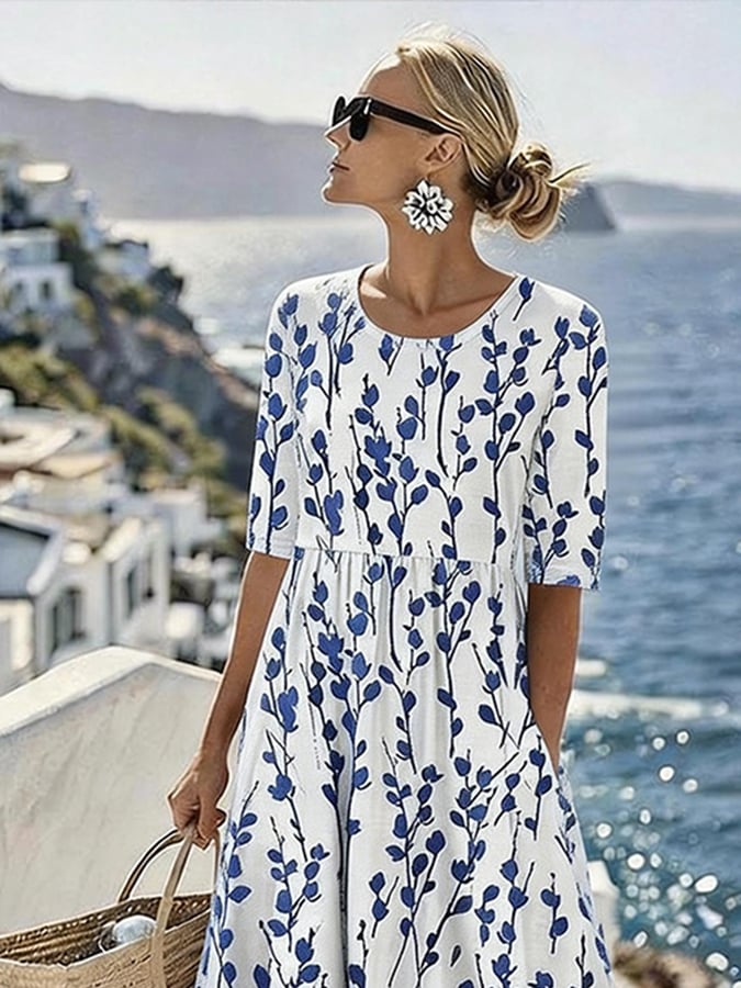 Women'S Vacation Round Neck Short Sleeve Printed Dress
