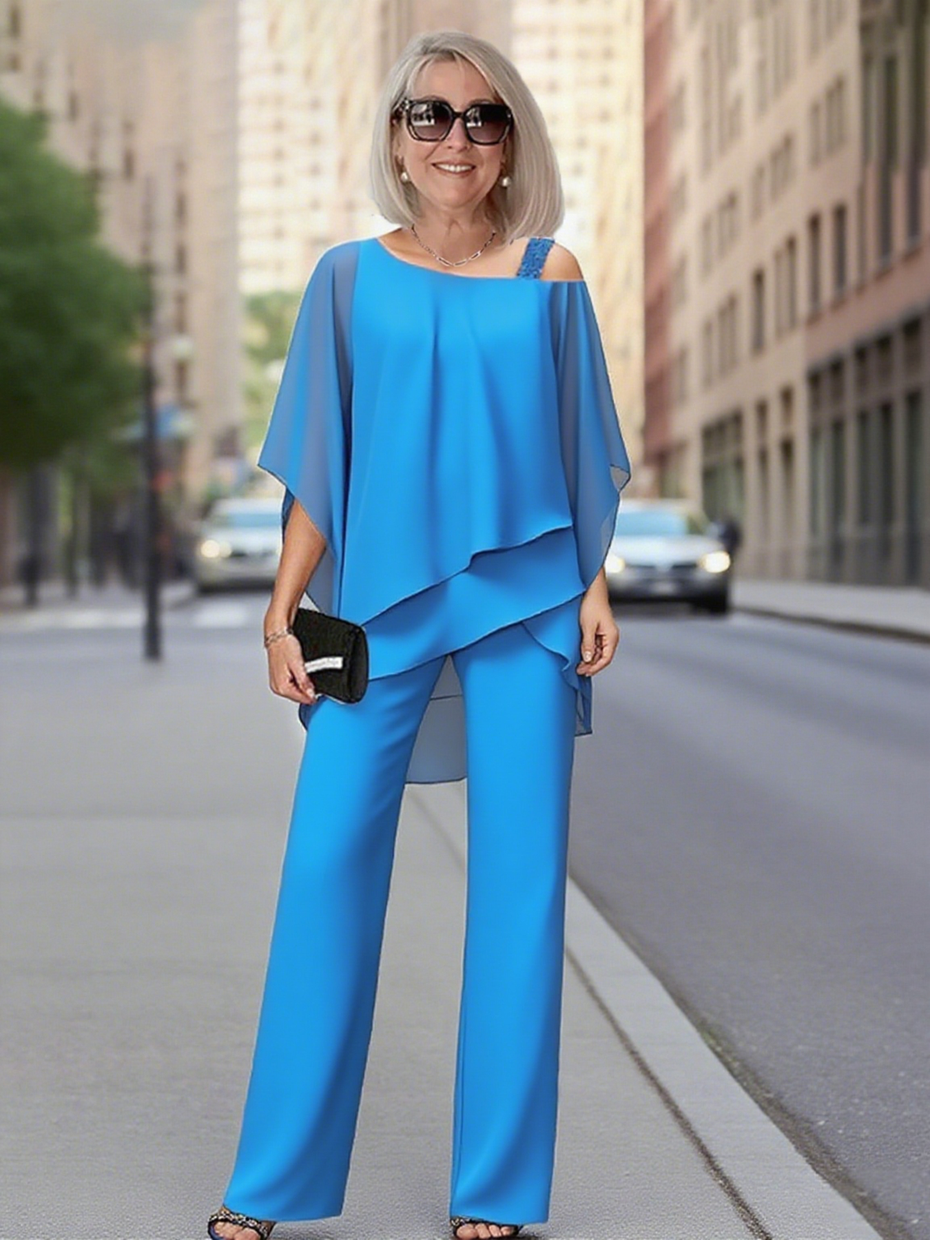 2Pcs Bat Sleeve Top Trousers Women's Casual Off-the-shoulder Irregular Party Suit Elegant Two-piece Set
