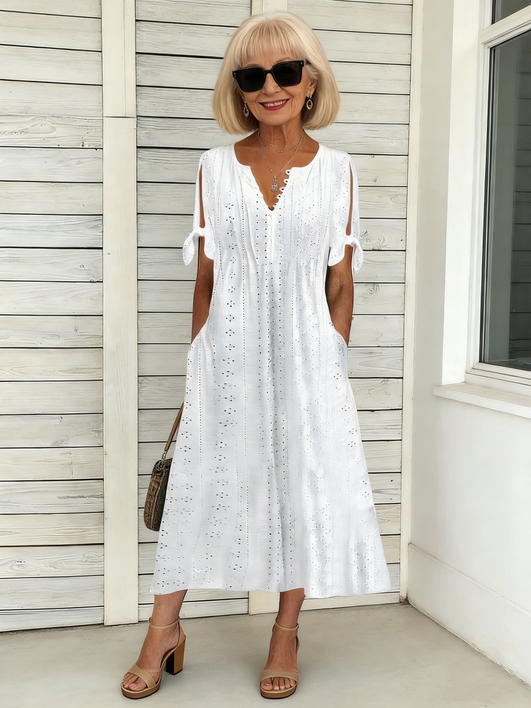 Dress Hollow V-Neck Lace Frilly