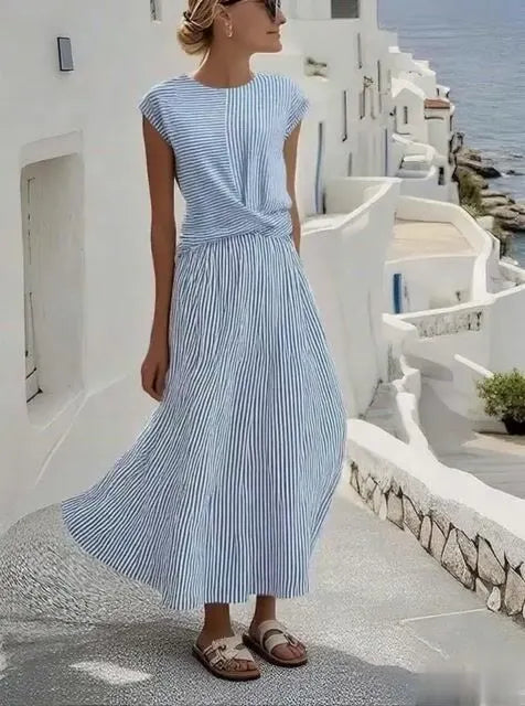 Women's Resort Stripe Print Round Neck Short Sleeve Dress