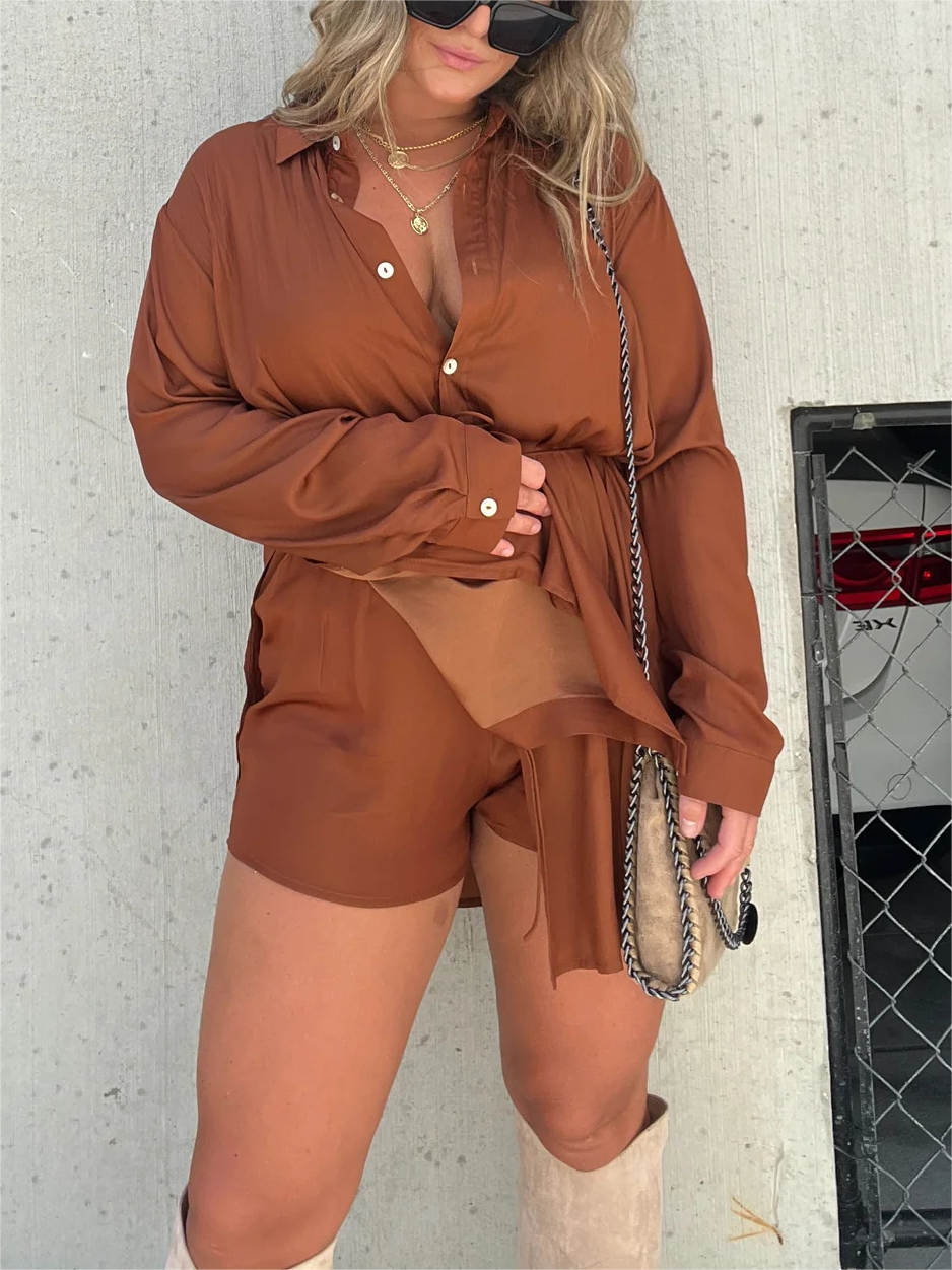 Women's Satin Covered Nights Romper Dress Set