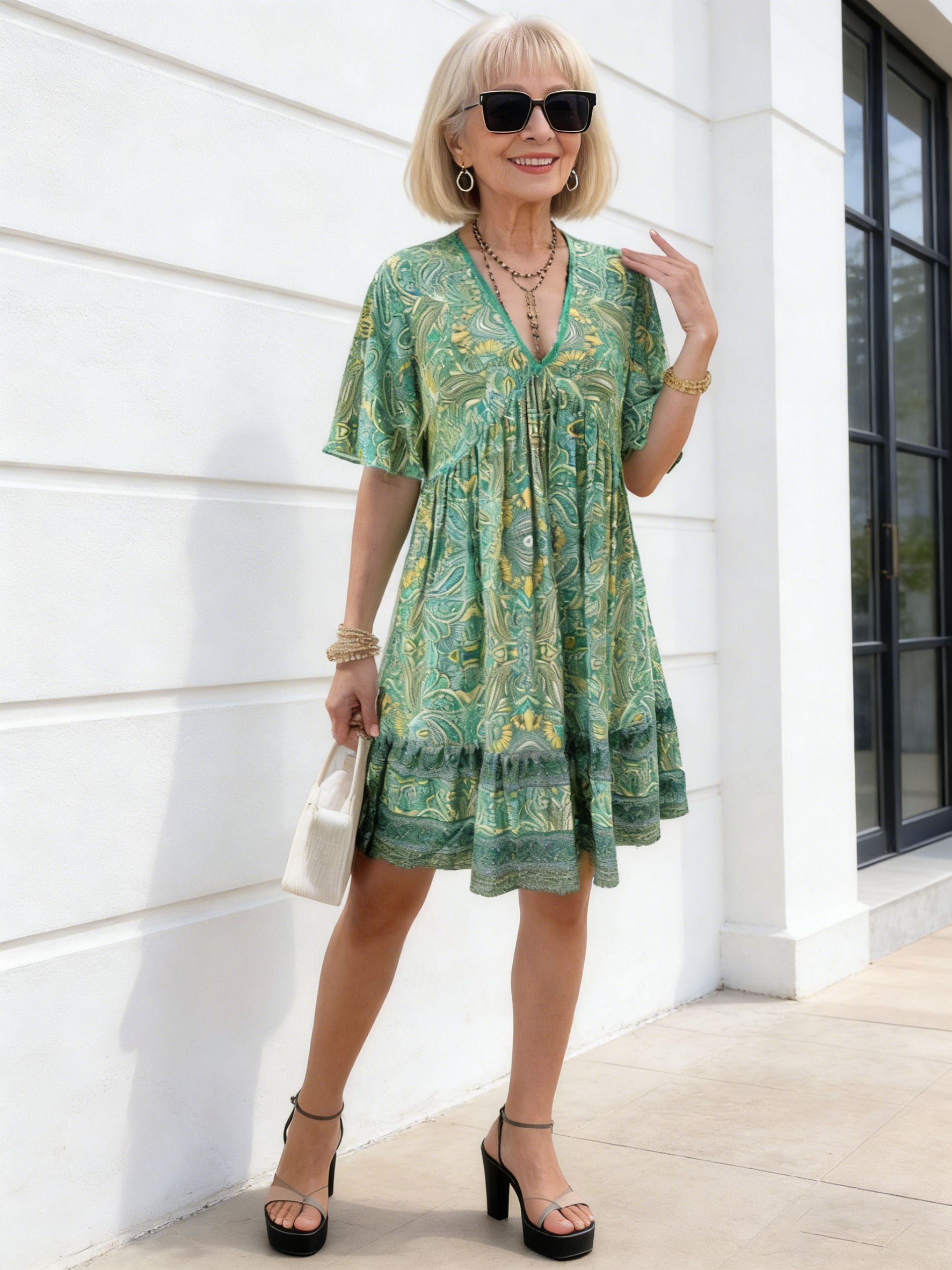 Vacation Casual Printed V-Neck Dress