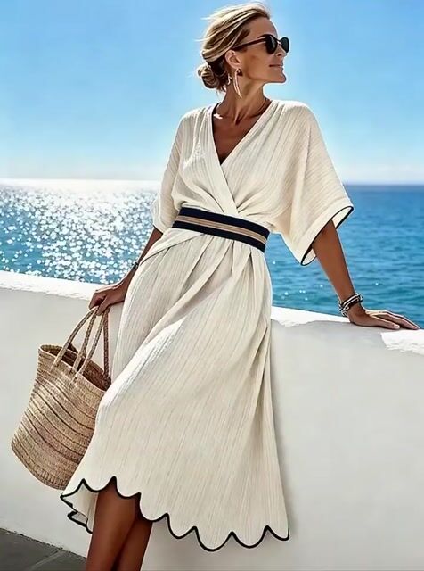 Women'S Casual Color-Block Striped Dress