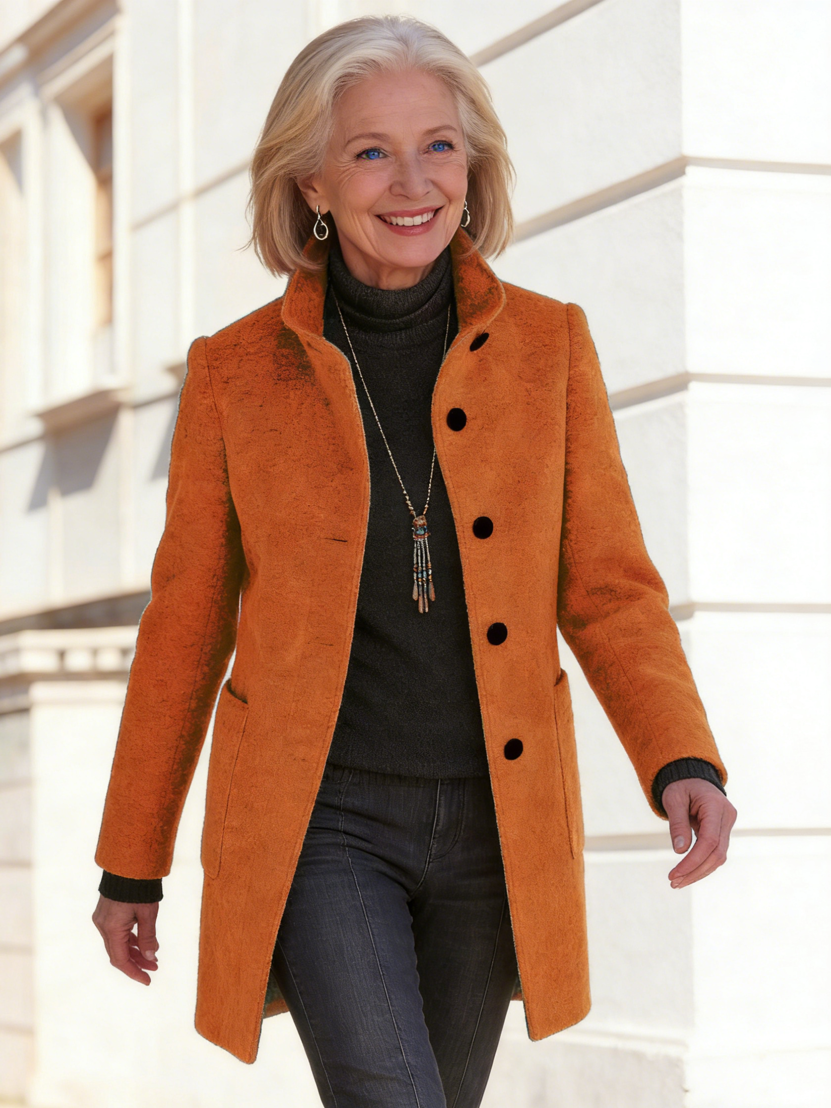 Outfits Women's Solid Color Button-up Collar Tweed Jacket