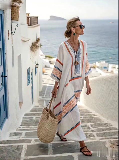 Women'S Loose Striped Print Dress