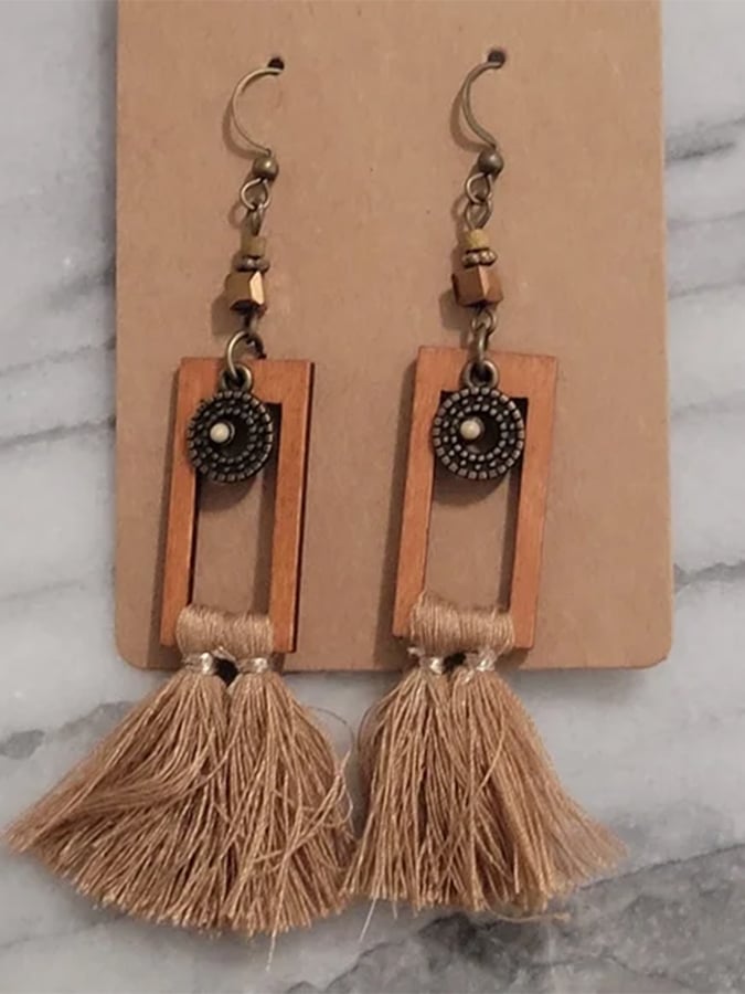 Women's Vintage Square Tassel Long Earrings