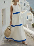 Women'S Round Neck Contrast Color Sleeveless Holiday Loose Dress